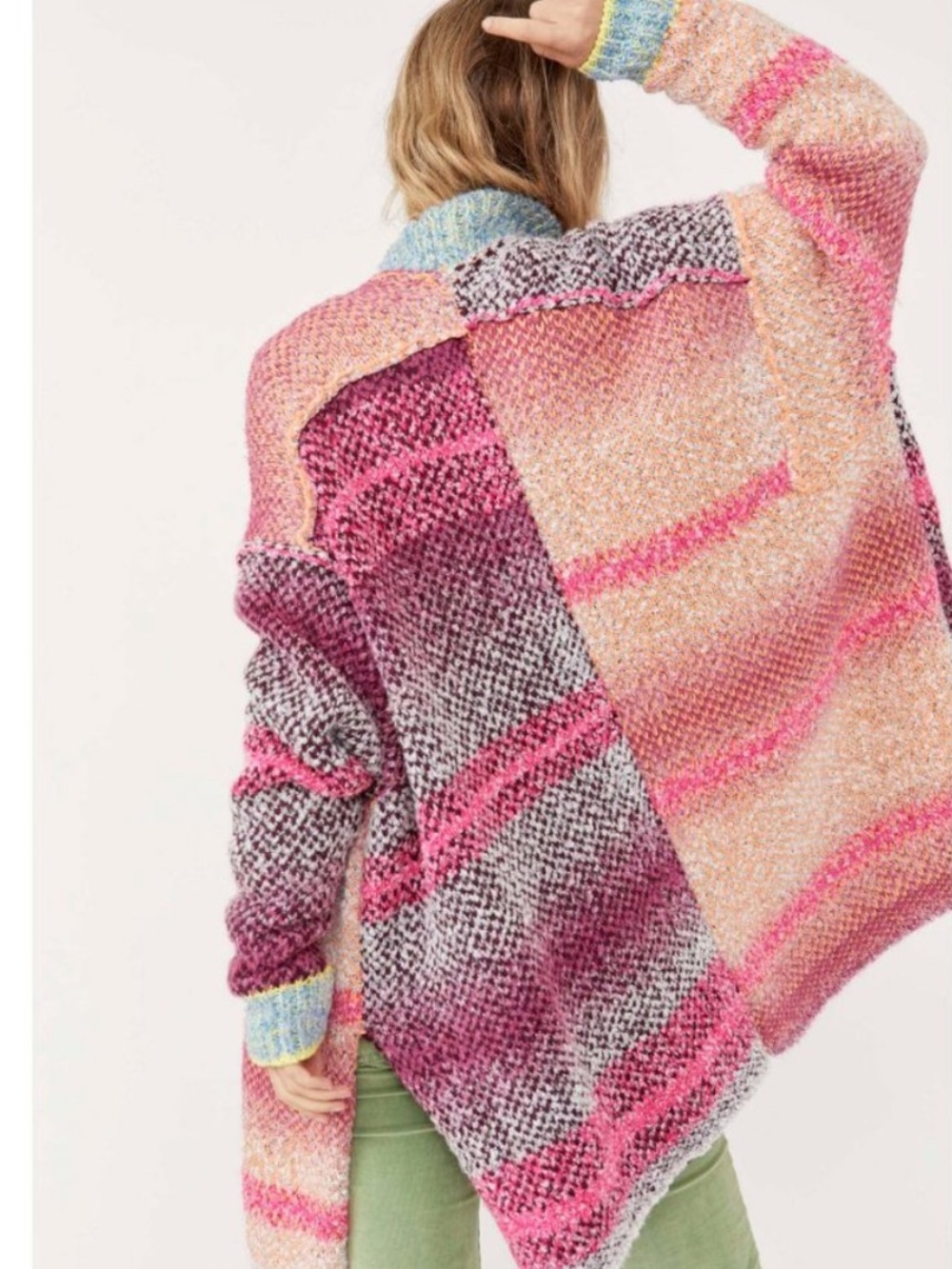 Free People Daydreamer Cardigan Patchwork Multicolor Chunky Knit Sweater XS - Picture 4 of 8